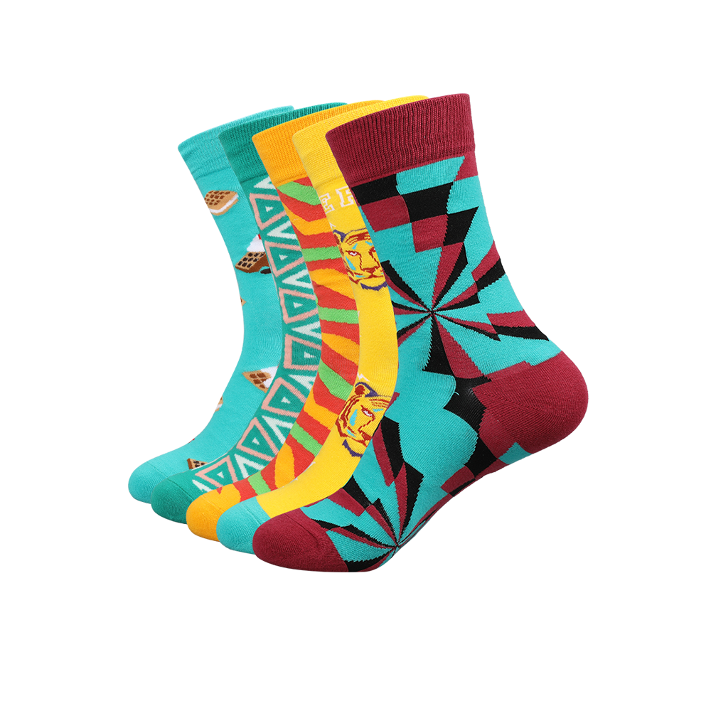 Calcetines de vestir con diseño de figuras geométricas en jacquard de algodón completo, coloridos calcetines de tripulación unex