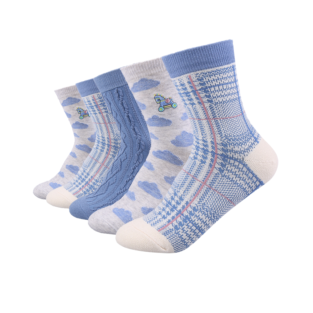 Calcetines de mujer de diseño personalizado de color azul de algodón peinado de alta calidad