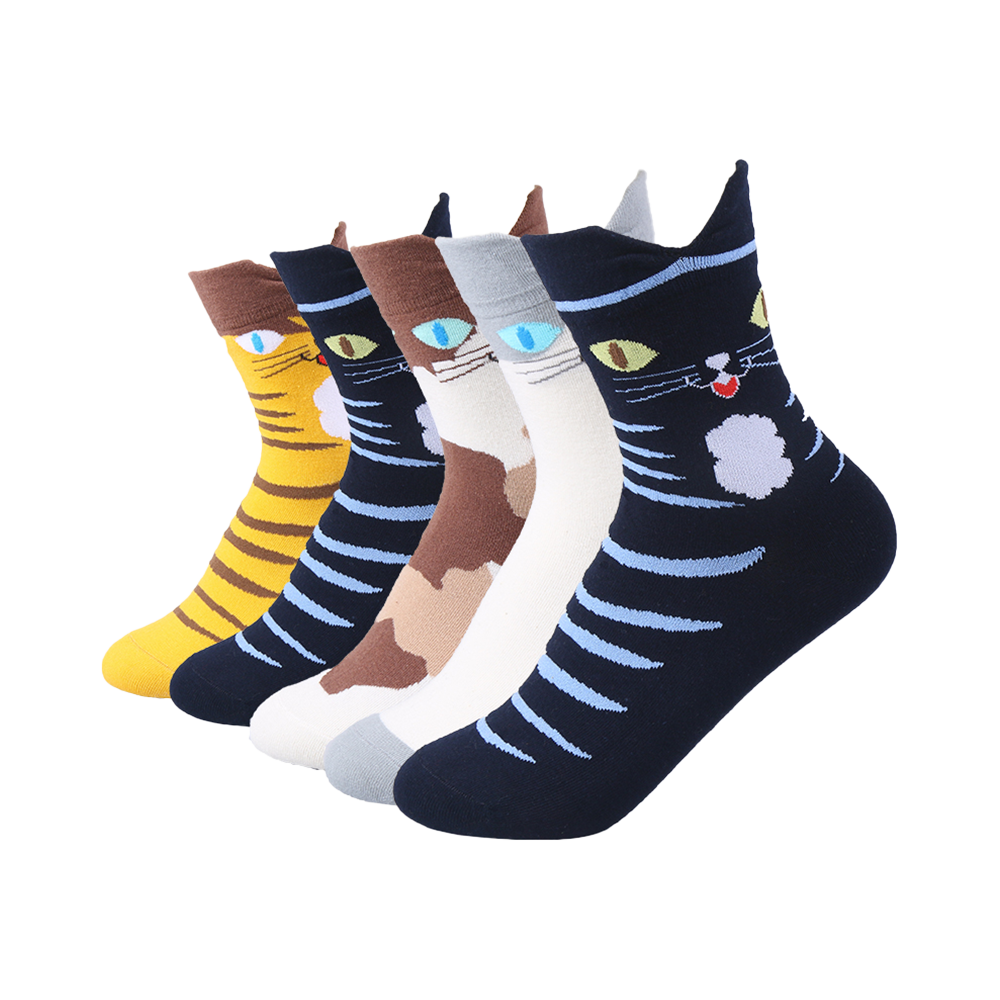 Calcetines de mujer con diseño de gato personalizado de algodón peinado de alta calidad con orejas 3D en la parte superior